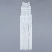 Laura´s White Sleeveless Tassel Detail Dress