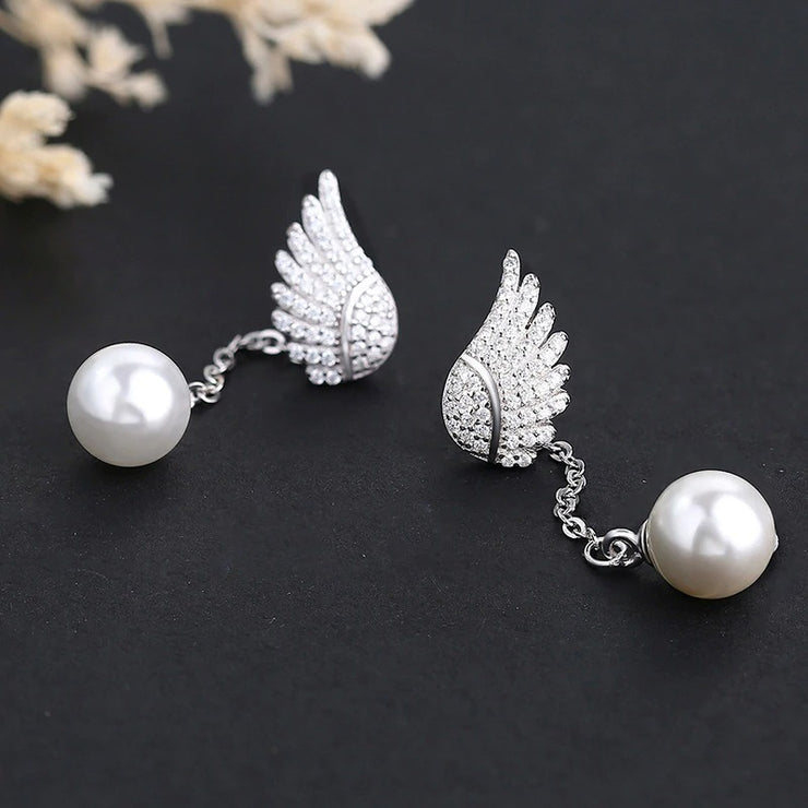 Angel Wing Pearl Earrings