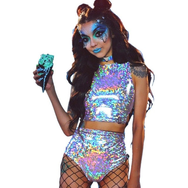 Festival Holographic Crop Top and Shorts